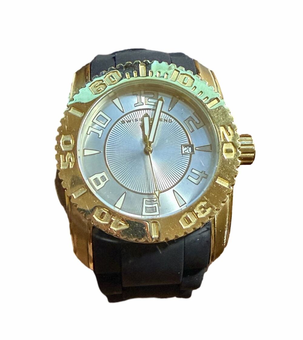 Swiss Legend Commander Men's Watch Gold Tone Black Rubber Strap Date